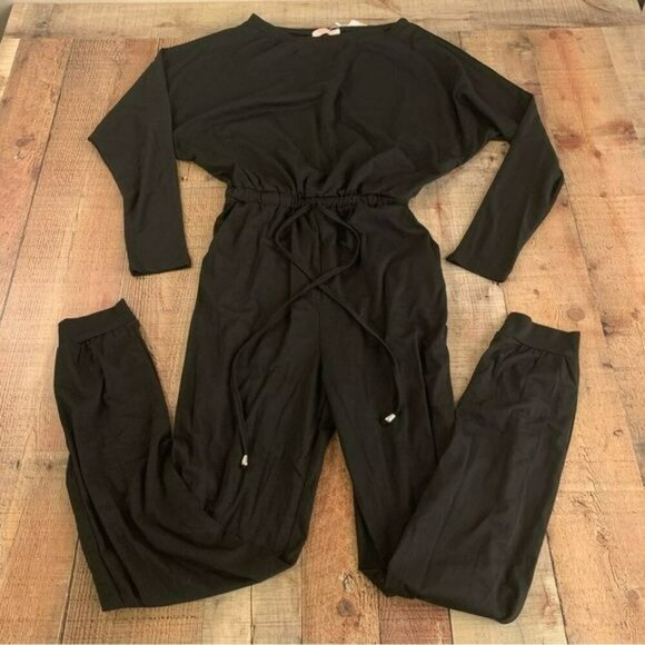 C+D+M womens size medium black long sleeve jumpsuit with cinch front tie - Picture 1 of 9